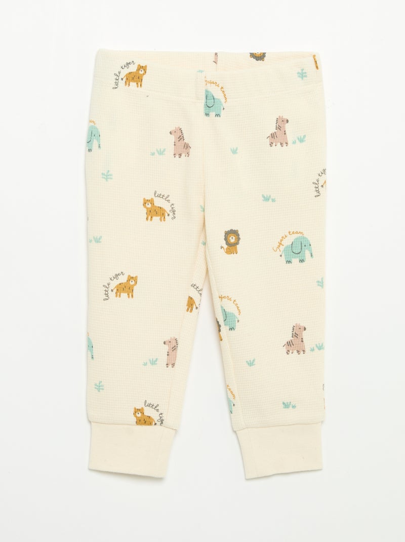 Pyjama 2 pièces - T-shirt à manches longues + pantalon Beige - Kiabi