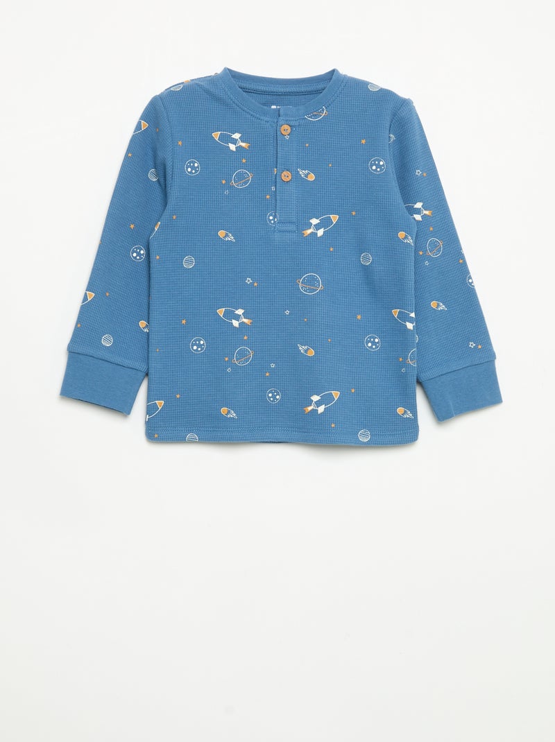 Pyjama 2 pièces - T-shirt à manches longues + pantalon Bleu - Kiabi