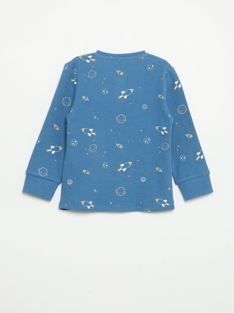Pyjama 2 pièces - T-shirt à manches longues + pantalon Bleu - Kiabi