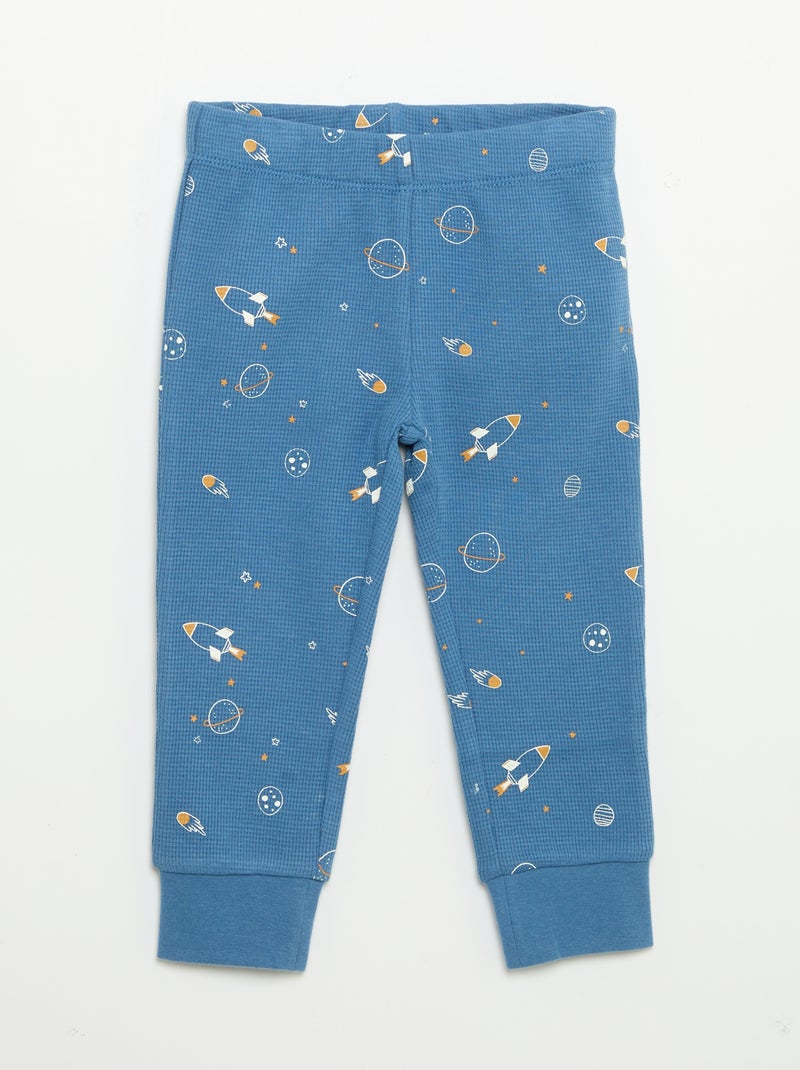 Pyjama 2 pièces - T-shirt à manches longues + pantalon Bleu - Kiabi