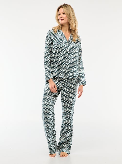 Pyjama 2 pièces effet satiné - chemise + pantalon - Kiabi