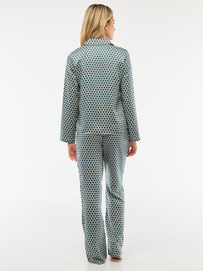 Pyjama 2 pièces effet satiné - chemise + pantalon Vert - Kiabi