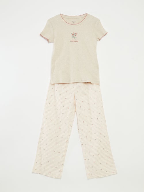 Pyjama 2 pièces en coton t-shirt côtelé + pantalon en popeline - 2 pièces - Kiabi