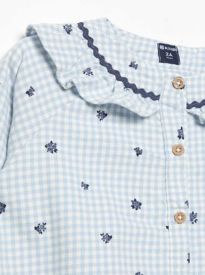 Pyjama 2 pièces en flanelle - Haut boutonné + pantalon Bleu - Kiabi