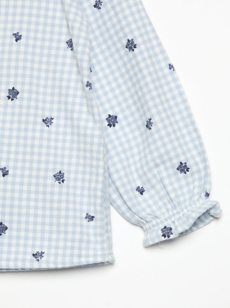 Pyjama 2 pièces en flanelle - Haut boutonné + pantalon Bleu - Kiabi