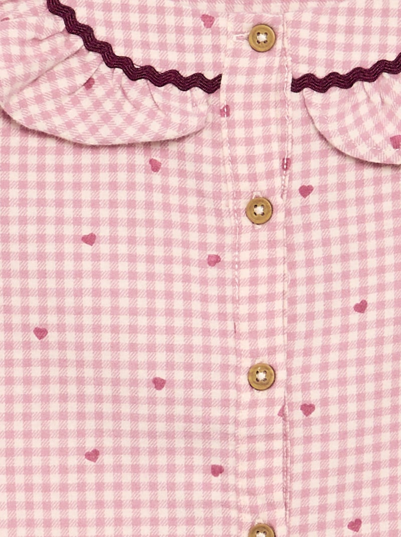 Pyjama 2 pièces en flanelle - Haut boutonné + pantalon Rose - Kiabi