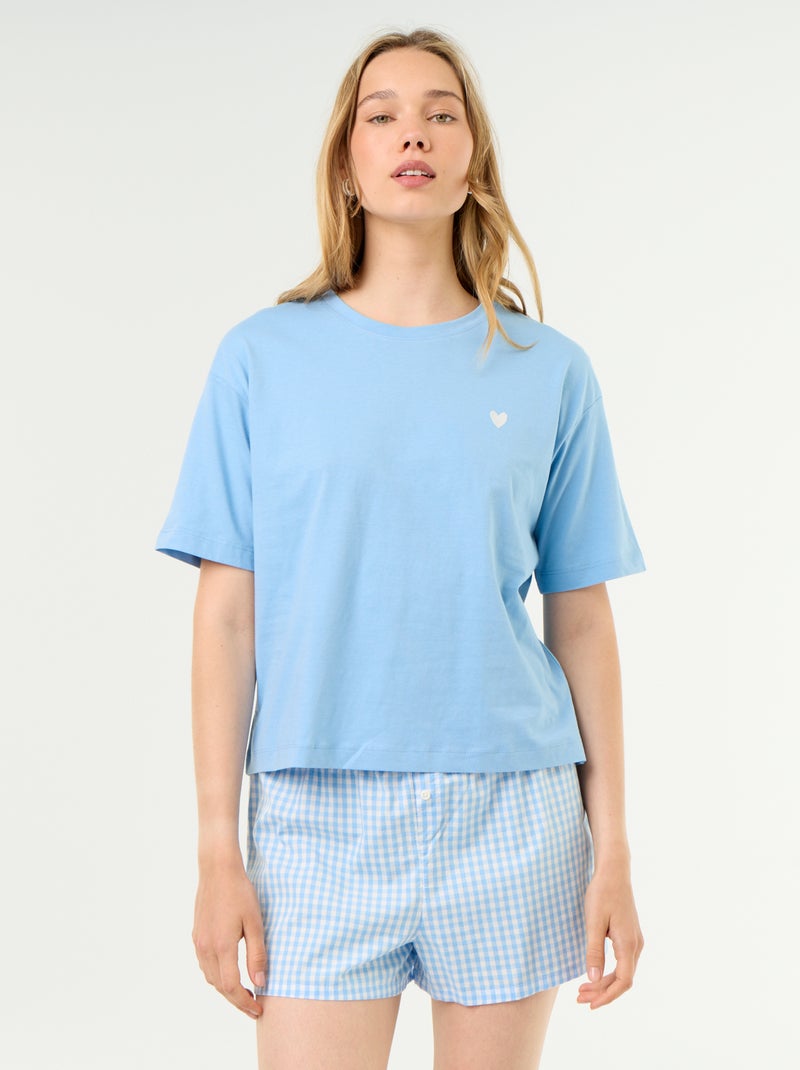 Pyjama 2 pièces en jersey de coton - T-shirt + short Bleu - Kiabi
