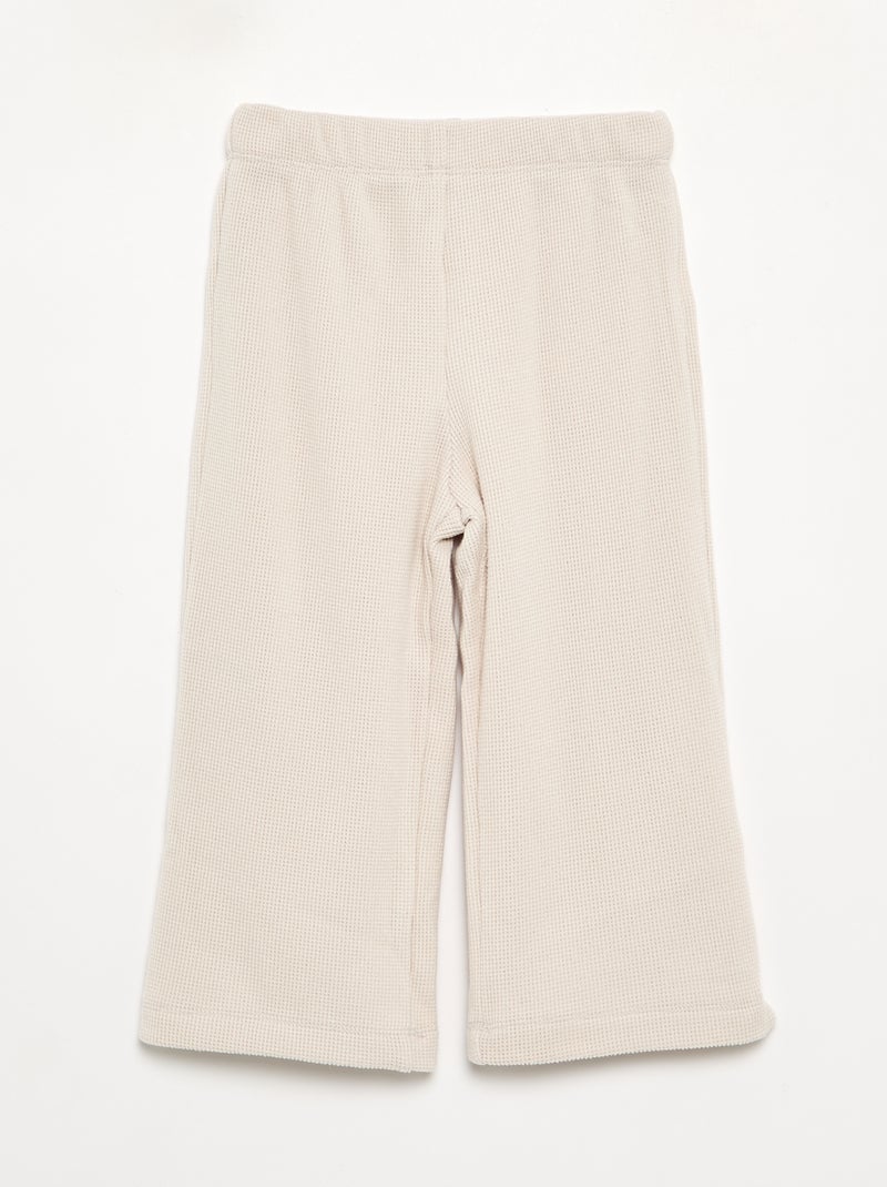 Pyjama 2 pièces en maille gaufrée - Sweat + pantalon Ecru - Kiabi