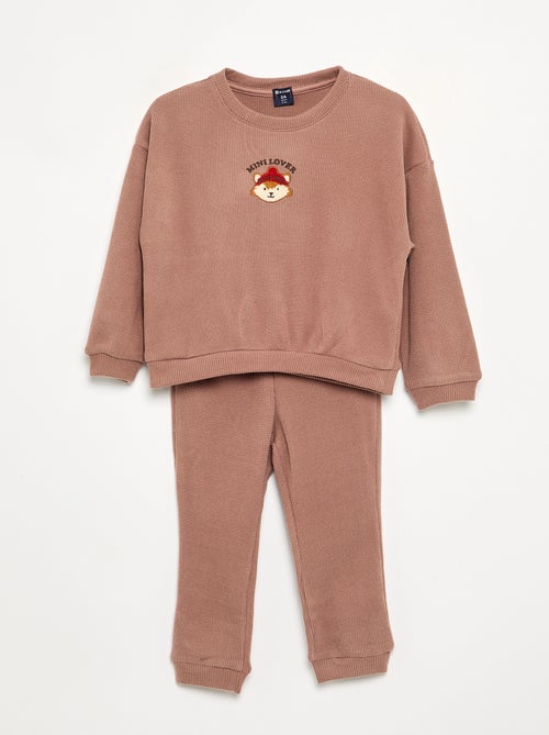 Pyjama 2 pièces en maille gaufrée- Sweat + pantalon - Kiabi