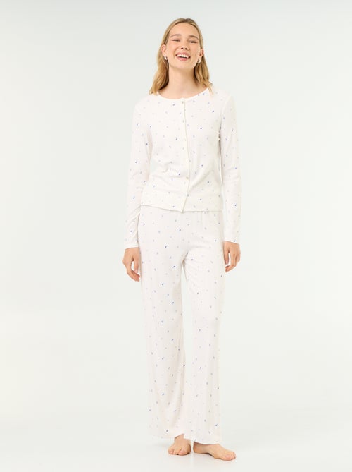 Pyjama 2 pièces en maille pointelle - Gilet + pantalon - Kiabi