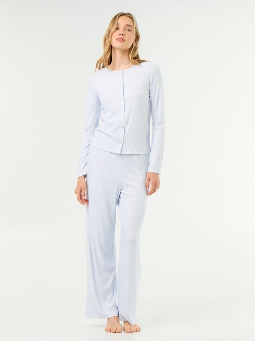 Pyjama 2 pièces en maille pointelle - Gilet + pantalon - Kiabi