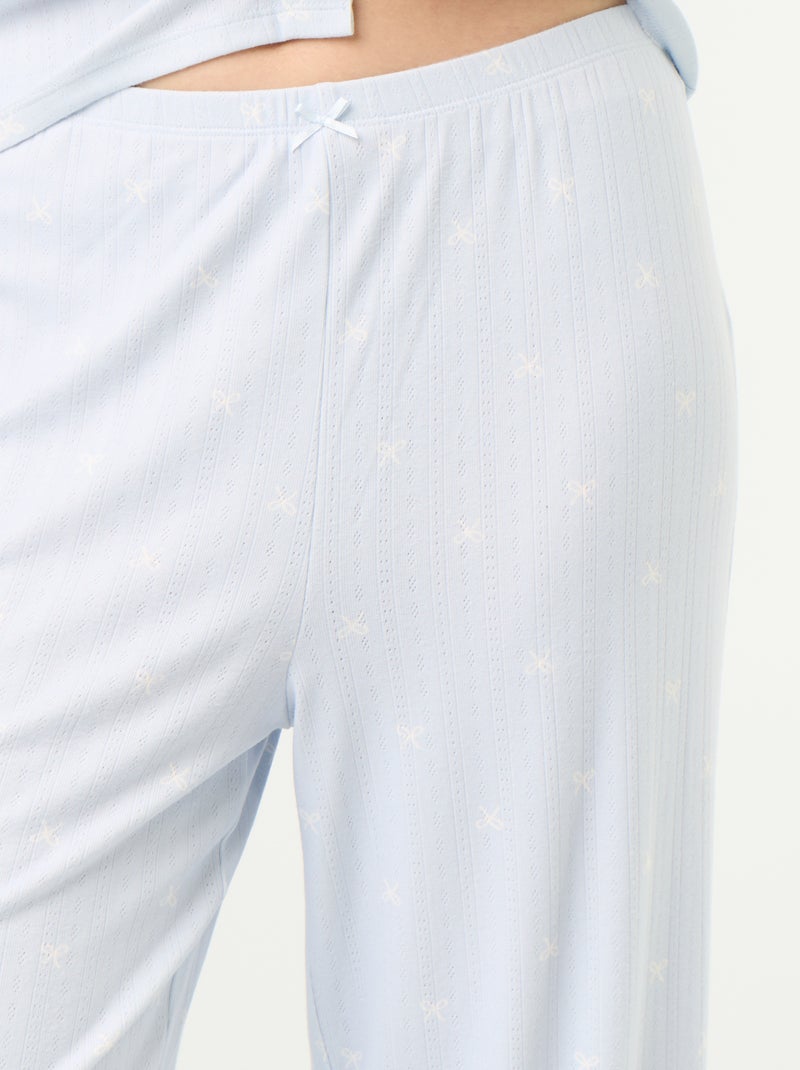 Pyjama 2 pièces en maille pointelle - Gilet + pantalon Bleu - Kiabi