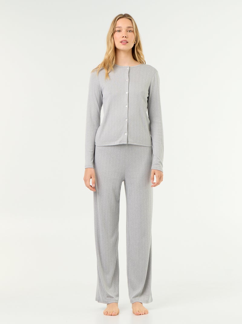 Pyjama 2 pièces en maille pointelle - Gilet + pantalon Gris - Kiabi