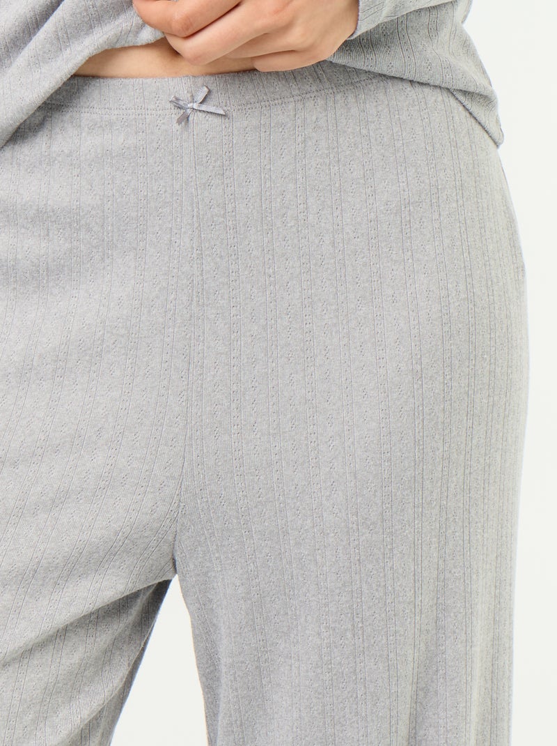 Pyjama 2 pièces en maille pointelle - Gilet + pantalon Gris - Kiabi
