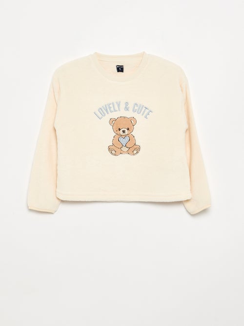 Pyjama 2 pièces en polaire corail - Sweat + pantalon - Kiabi