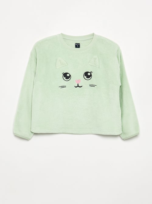 Pyjama 2 pièces en polaire corail - Sweat + pantalon - Kiabi