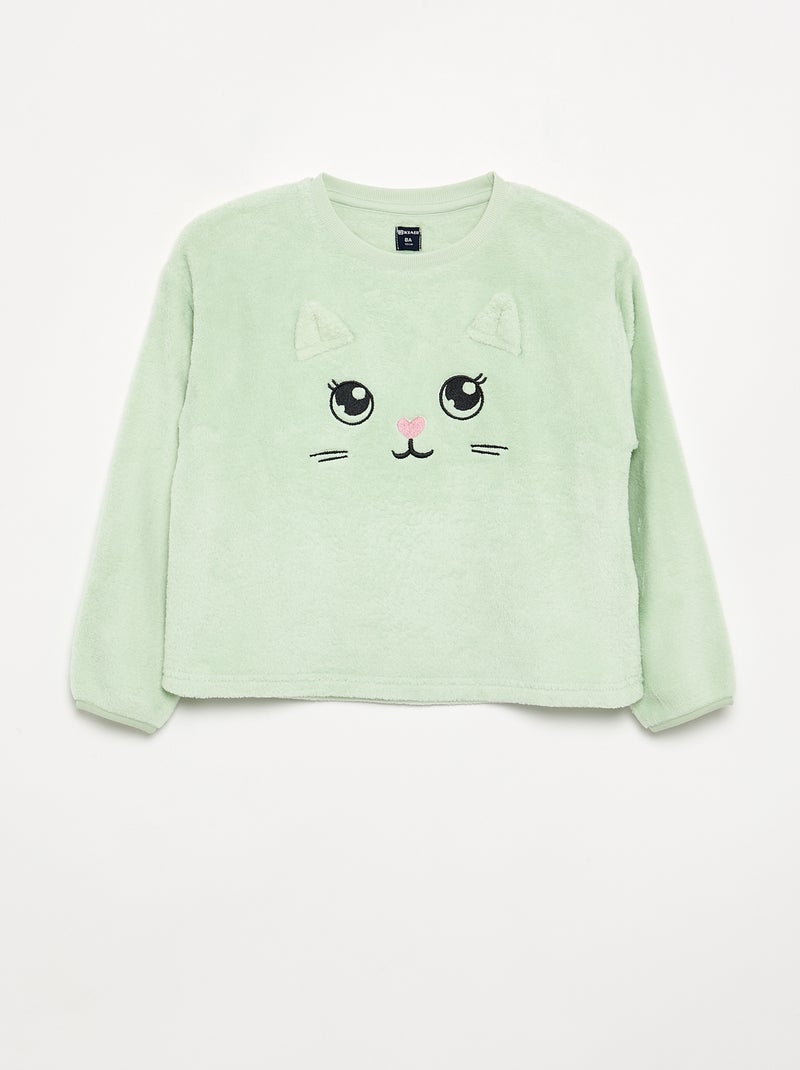 Pyjama 2 pièces en polaire corail - Sweat + pantalon Vert - Kiabi