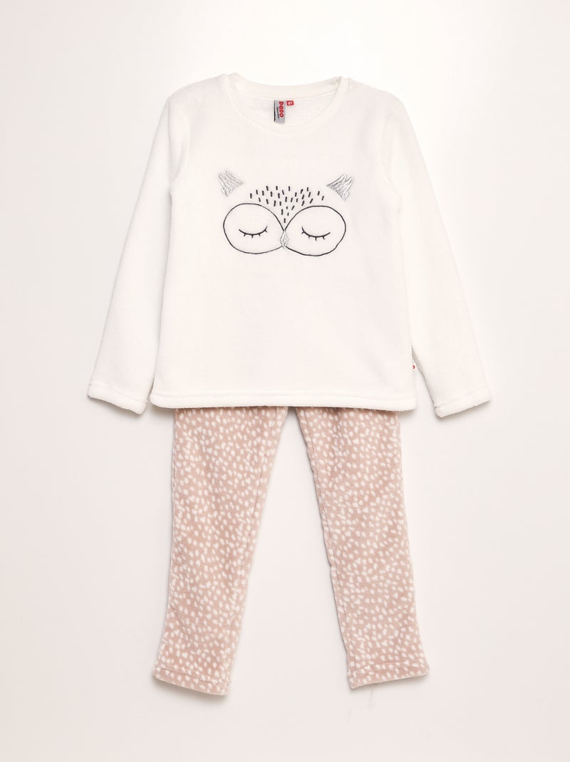 Pyjama 2 pièces en polaire 'hibou' Blanc - Kiabi