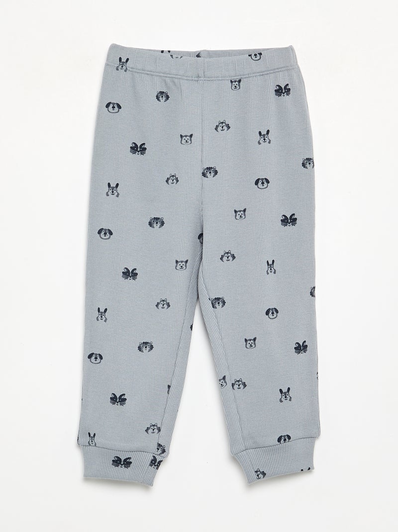 Pyjama 2 pièces en rib imprimé Bleu - Kiabi