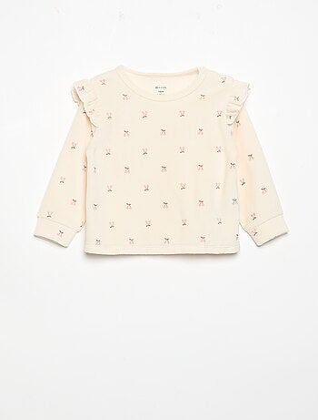 Pyjama 2 pièces en velours - Sweat avec volants aux emmanchures + pantalon