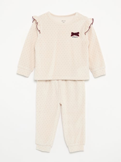 Pyjama 2 pièces en velours - Sweat avec volants aux emmanchures + pantalon - Kiabi