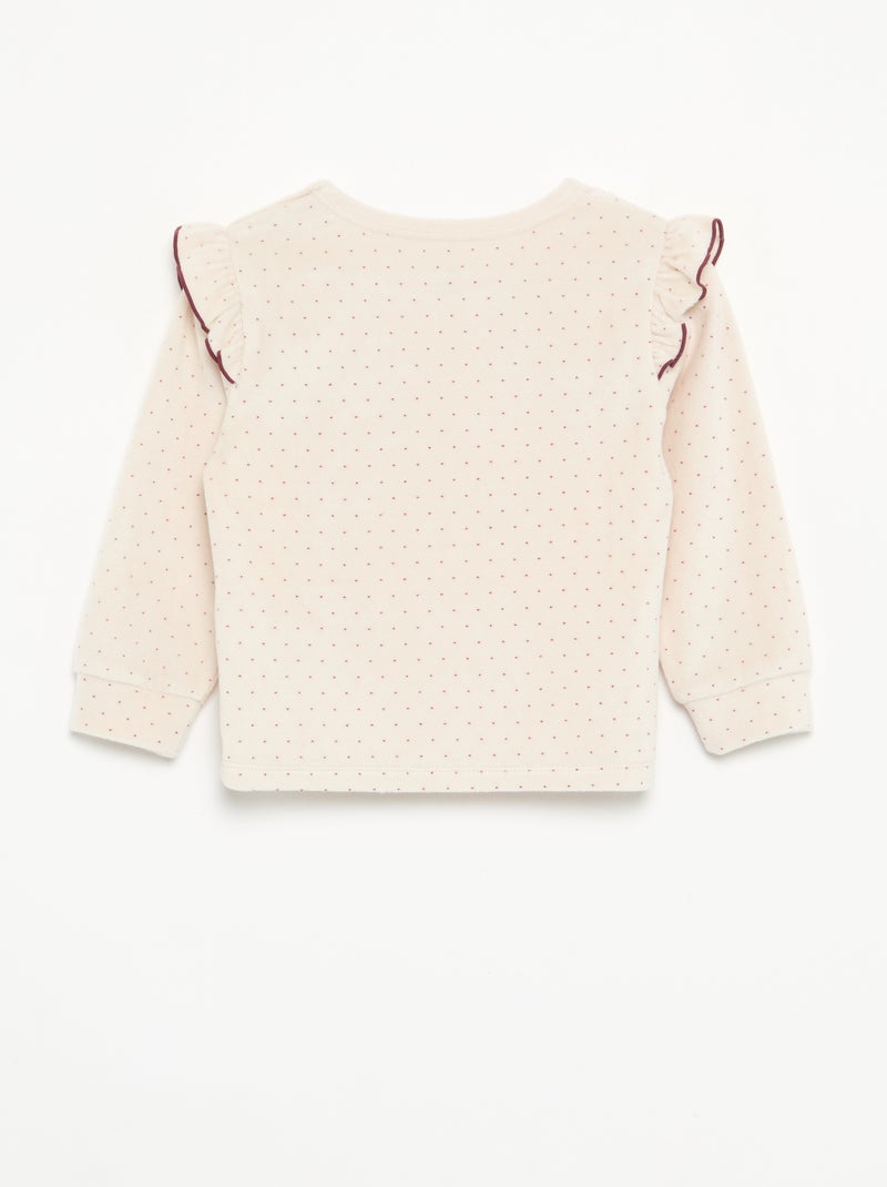 Pyjama 2 pièces en velours - Sweat avec volants aux emmanchures + pantalon Beige - Kiabi