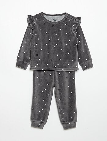 Pyjama 2 pièces en velours - Sweat avec volants aux emmanchures + pantalon