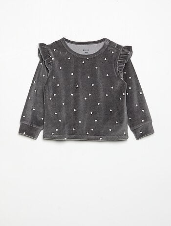 Pyjama 2 pièces en velours - Sweat avec volants aux emmanchures + pantalon