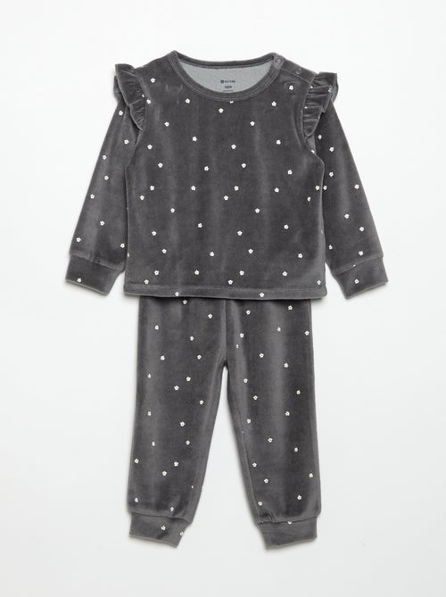 Pyjama 2 pièces en velours - Sweat avec volants aux emmanchures + pantalon - Kiabi Pyjama 2 pièces en velours - Sweat avec volants aux emmanchures + pantalon - Kiabi