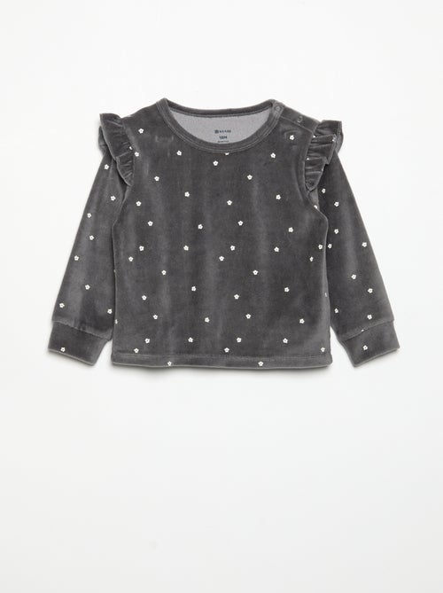 Pyjama 2 pièces en velours - Sweat avec volants aux emmanchures + pantalon - Kiabi Pyjama 2 pièces en velours - Sweat avec volants aux emmanchures + pantalon - Kiabi