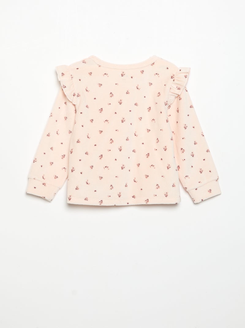 Pyjama 2 pièces en velours - Sweat avec volants aux emmanchures + pantalon Rose - Kiabi