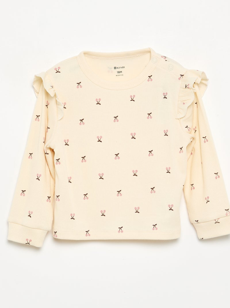 Pyjama 2 pièces imprimé en rib Beige - Kiabi