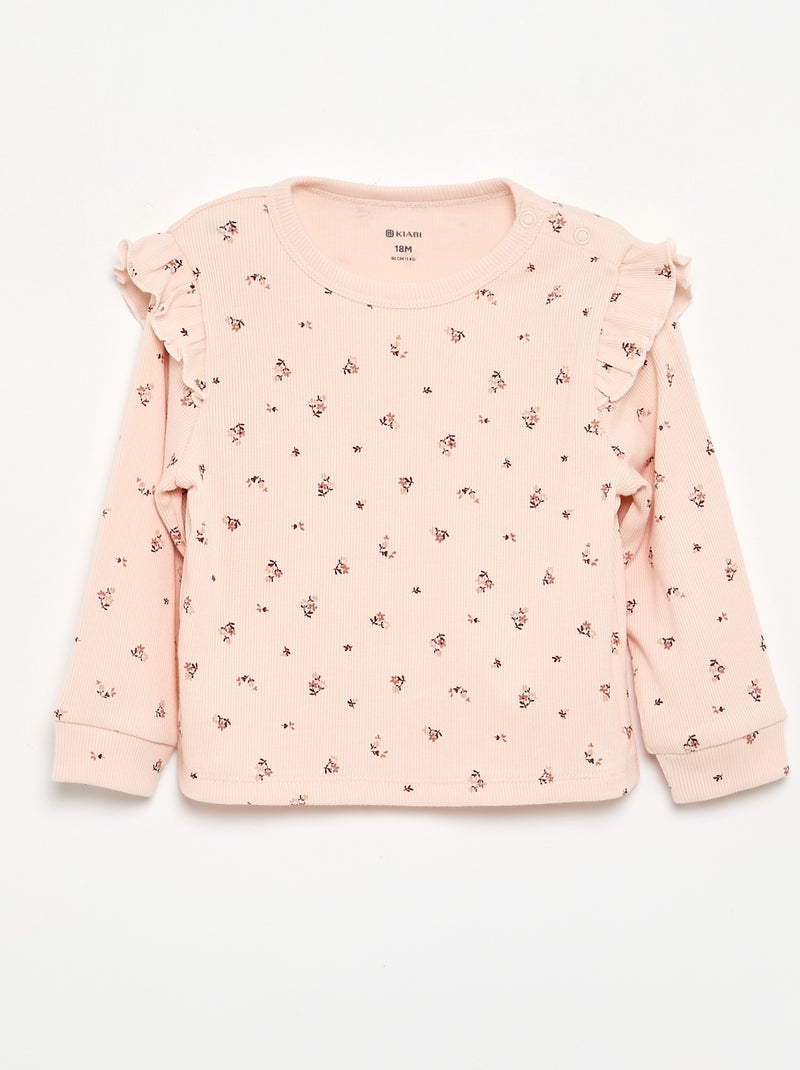 Pyjama 2 pièces imprimé en rib Rose - Kiabi