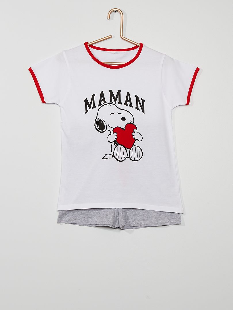 Pyjama 2 pièces 'Snoopy' 'Maman' blanc - Kiabi