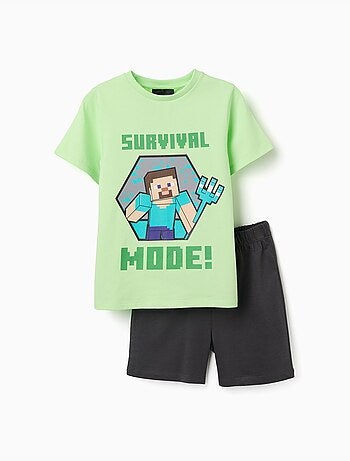 Pyjama à manches courtes en coton avec imprimé minecraft