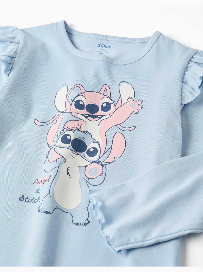 Pyjama à manches longues avec imprimé Stitch & Angel Bleu clair - Kiabi