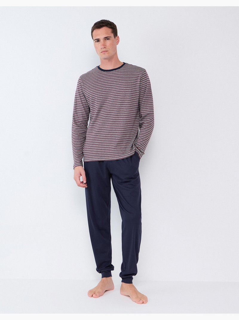 Pyjama à rayures en maille interlock, mo fashion Bleu - Kiabi