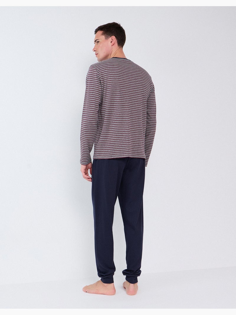 Pyjama à rayures en maille interlock, mo fashion Bleu - Kiabi