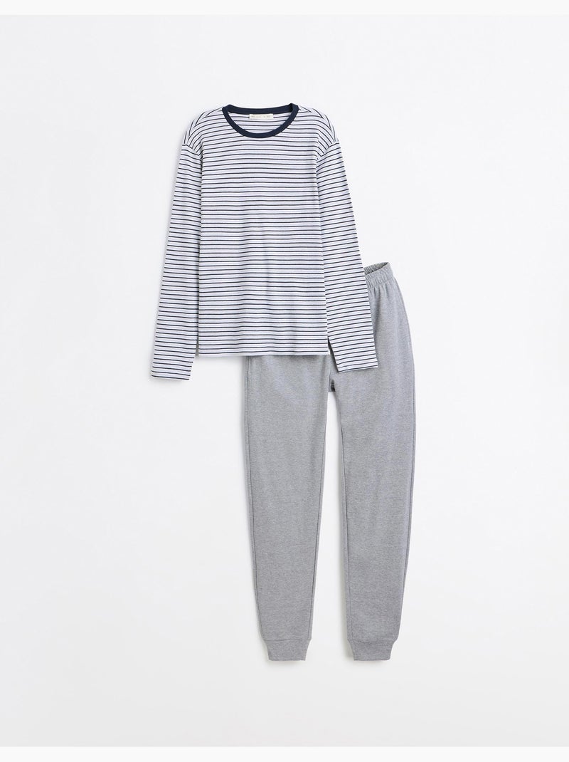 Pyjama à rayures en maille interlock, mo fashion Gris - Kiabi