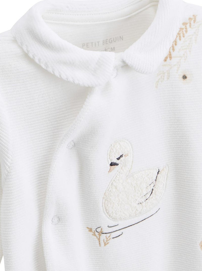 Pyjama b?b? en velours ouverture crois?e Perle Ecru - Kiabi