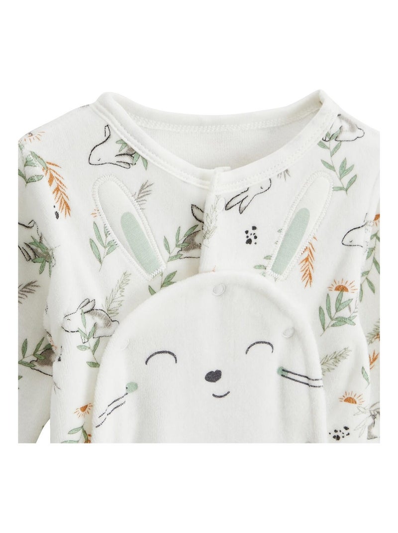 Pyjama b?b? en velours ouverture pont Frimousse Ecru - Kiabi