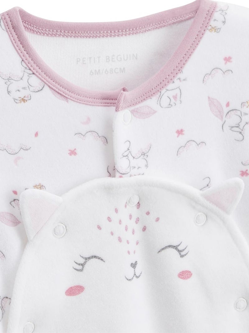 Pyjama b?b? en velours ouverture pont Miss Chatchatchat Ecru - Kiabi