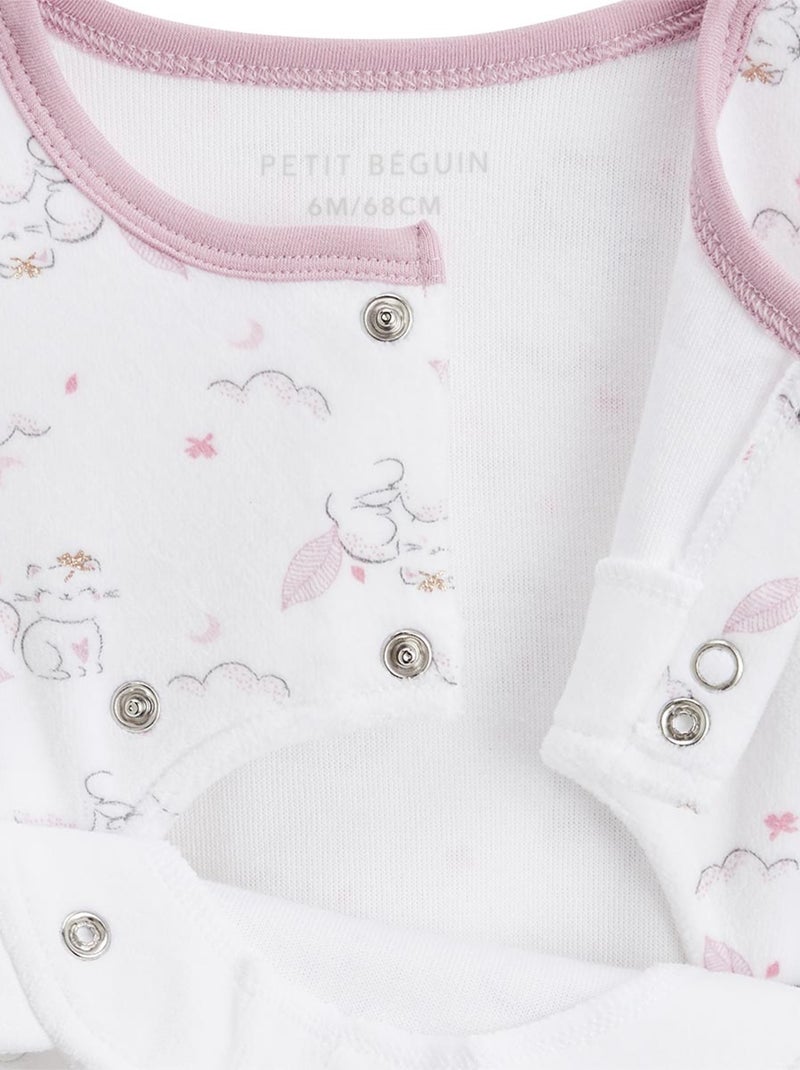Pyjama b?b? en velours ouverture pont Miss Chatchatchat Ecru - Kiabi