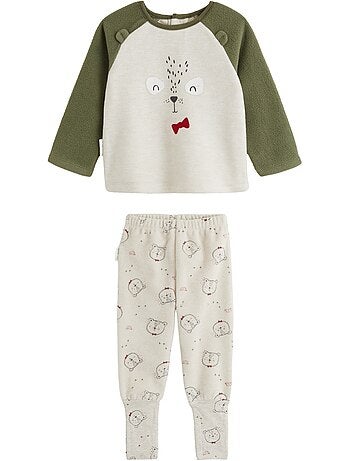 Pyjama bébé 2 pièces en polaire avec pieds retroussables pistache