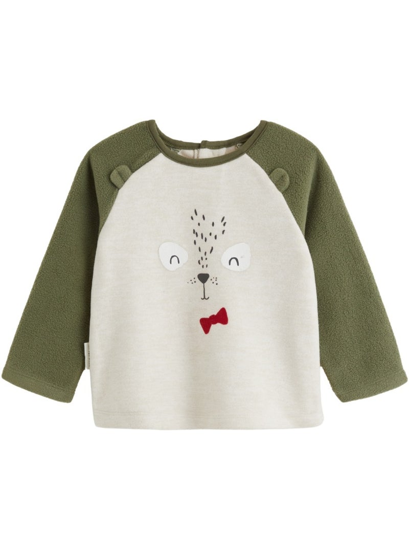 Pyjama bébé 2 pièces en polaire avec pieds retroussables pistache Kaki - Kiabi