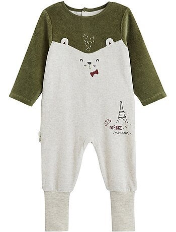 Pyjama bébé avec pieds retroussables en velours pistache