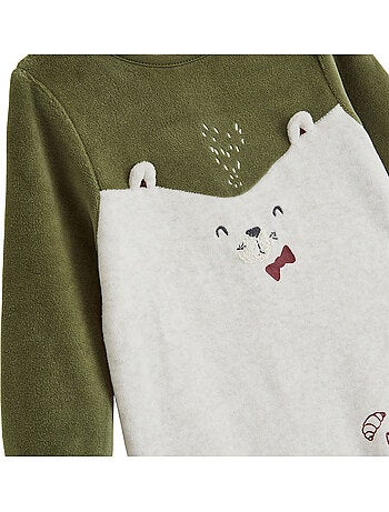 Pyjama bébé avec pieds retroussables en velours pistache