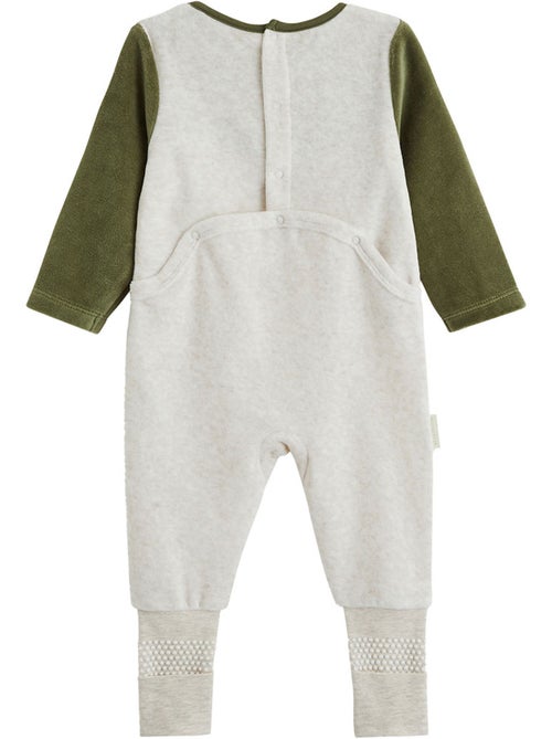 Pyjama bébé avec pieds retroussables en velours pistache - Kiabi