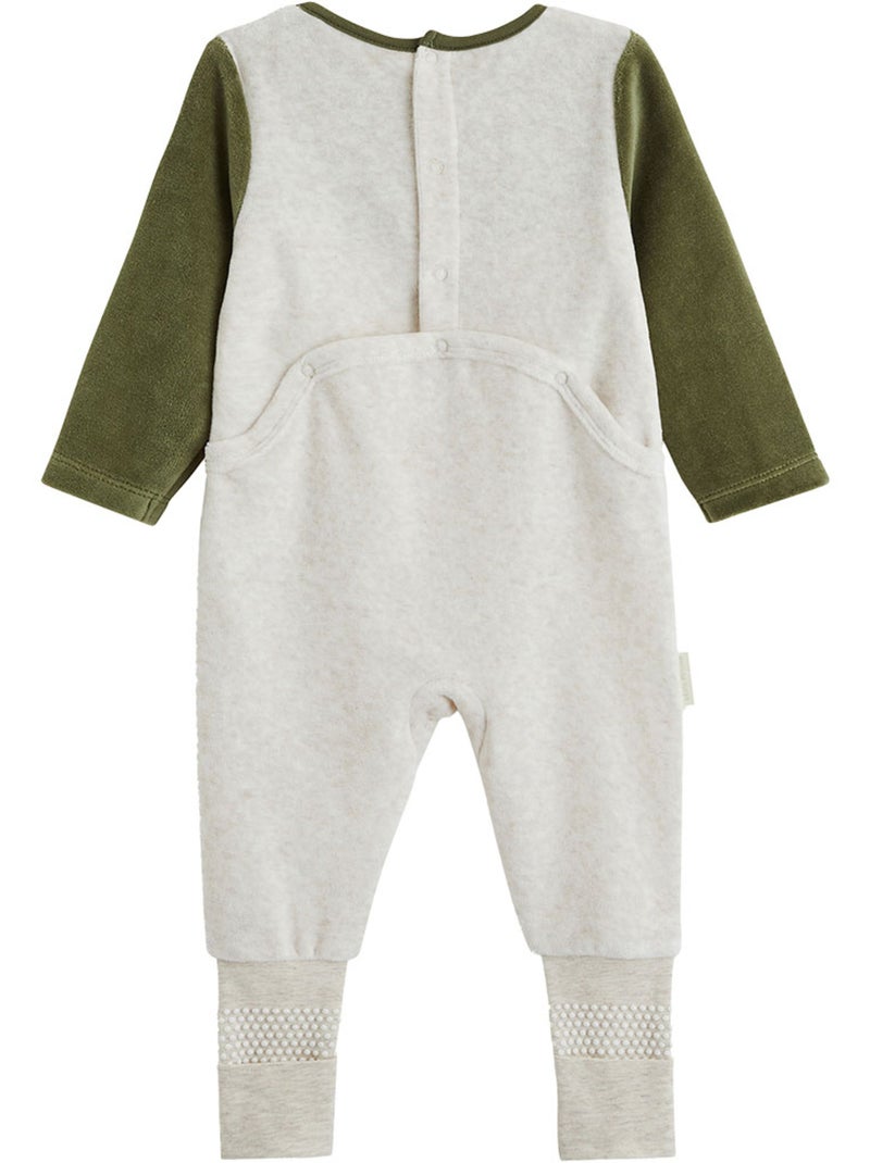 Pyjama bébé avec pieds retroussables en velours pistache Beige - Kiabi