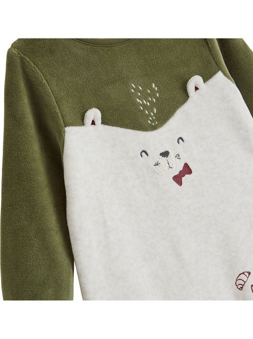Pyjama bébé avec pieds retroussables en velours pistache - Kiabi